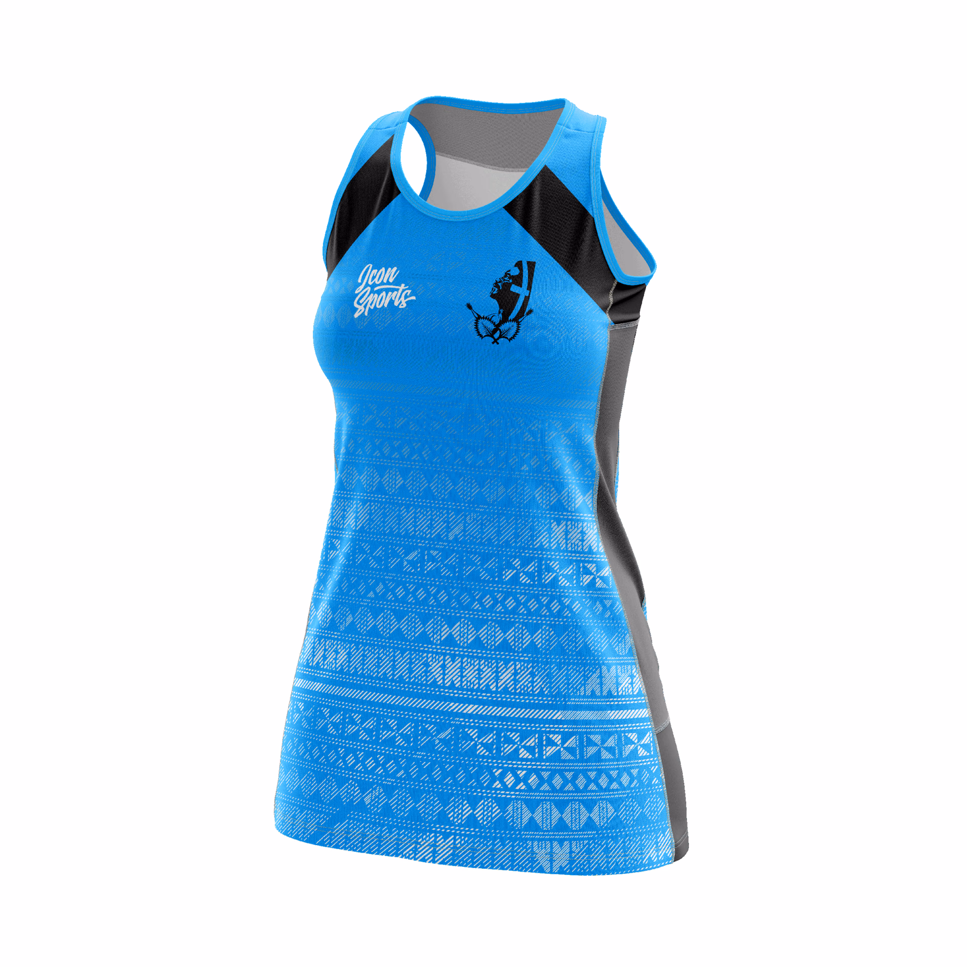 Blue and black custom Icon Sports netball dress