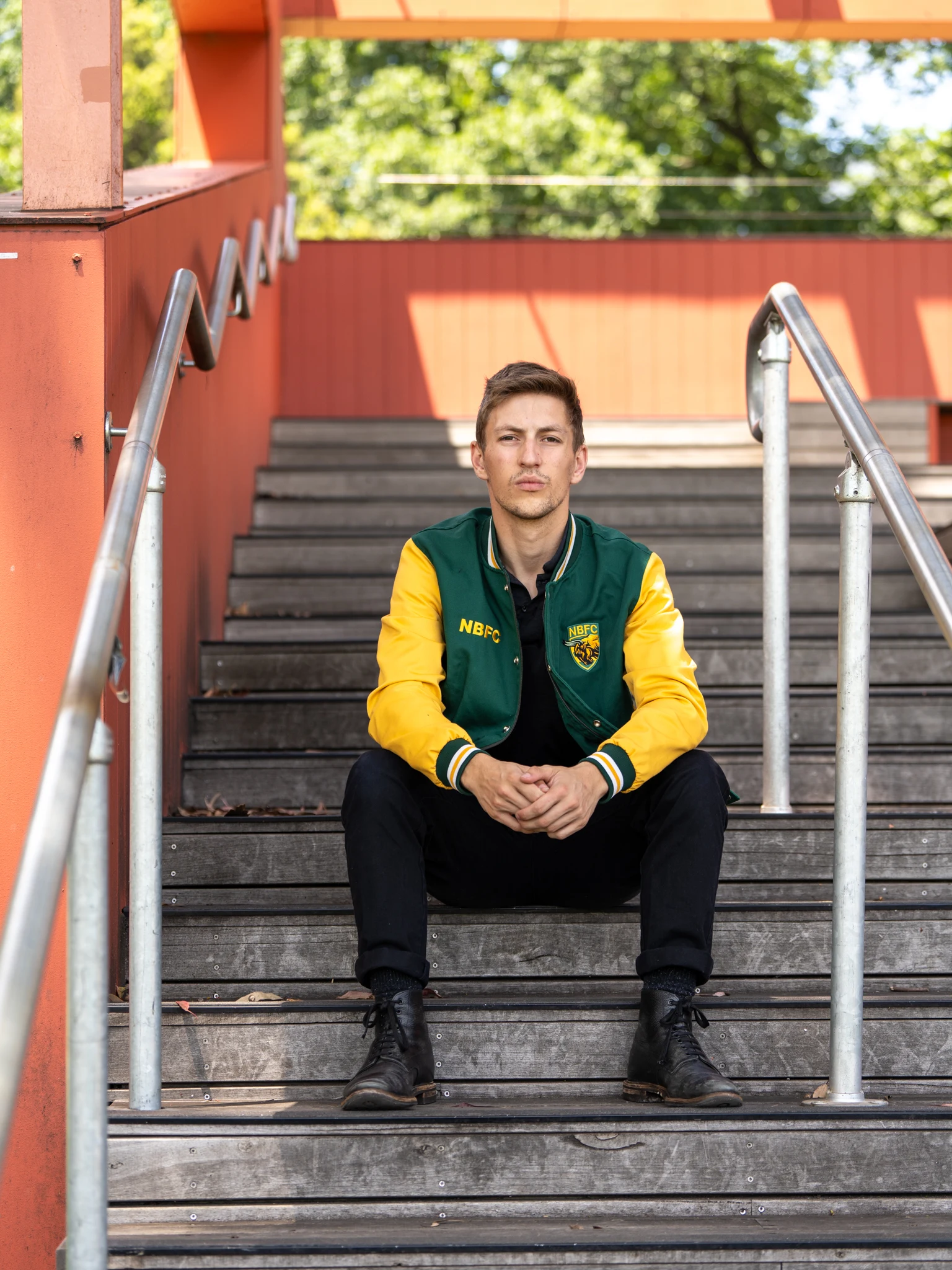 Varsity jacket on the steps